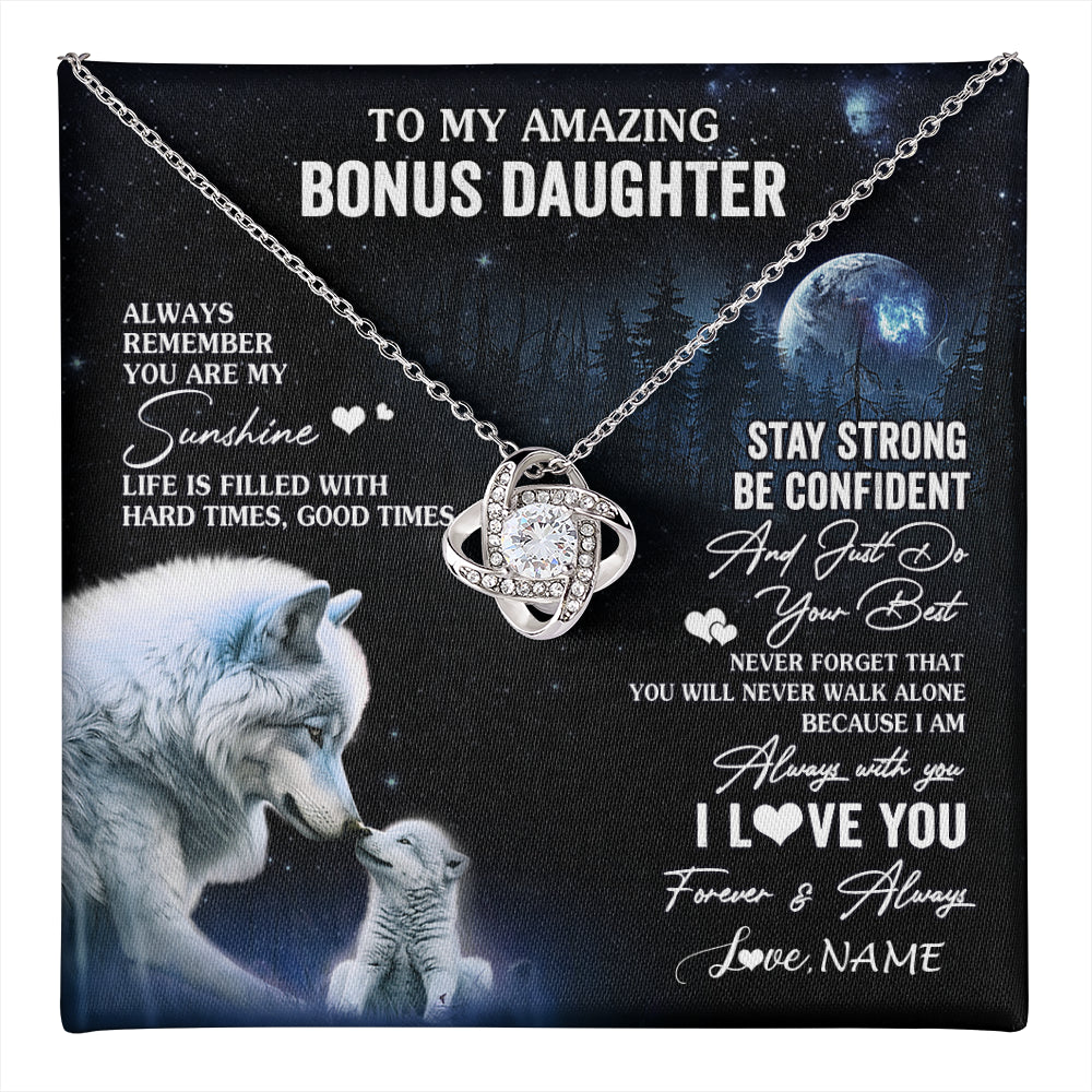 Love Knot Necklace 14K White Gold Finish | 1 | Personalized To My Bonus Daughter Necklace From Stepdad Mom Moon Wolf Stepddaughter Birthday Gifts Jewelry Christmas Customized Gift Box Message Card | teecentury