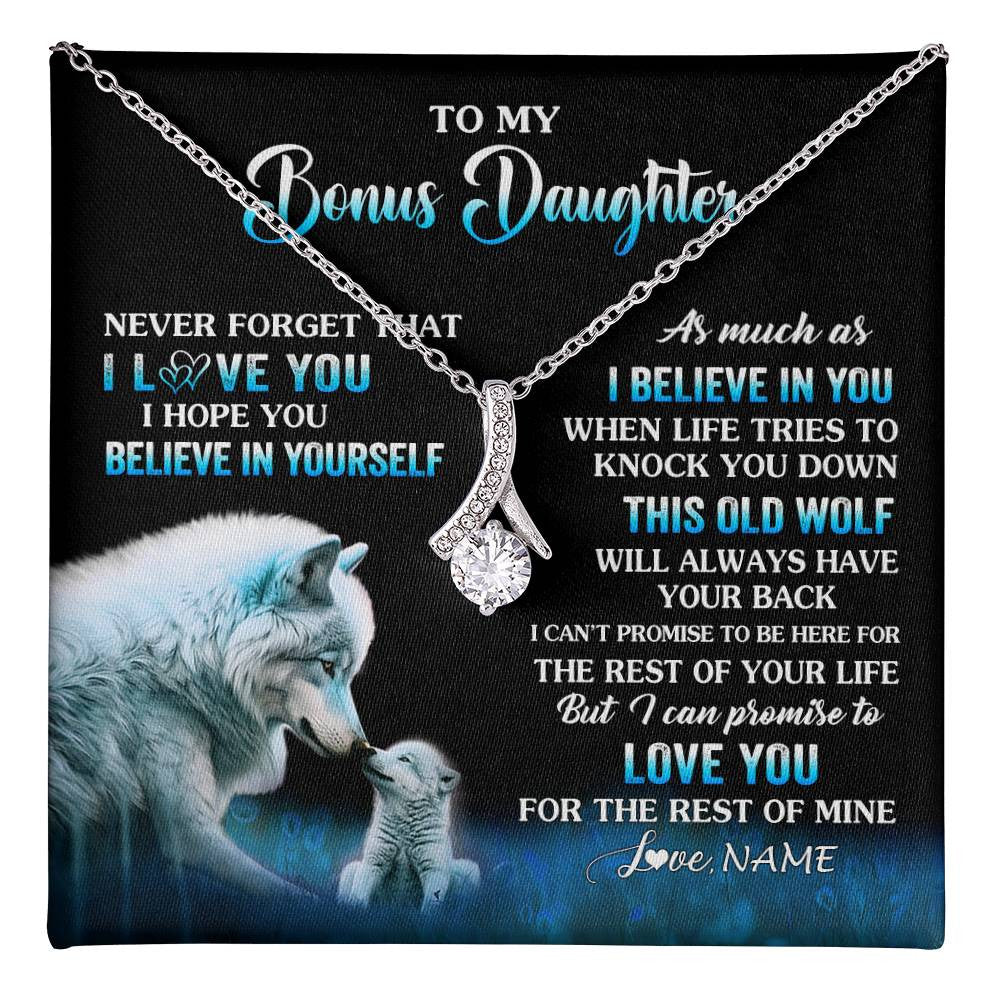 Alluring Beauty Necklace 14K White Gold Finish | 1 | Personalized To My Bonus Daughter Necklace From Stepdad Mom This Old Wolf Love Birthday Gifts Jewelry Graduation Christmas Customized Gift Box Message Card | teecentury