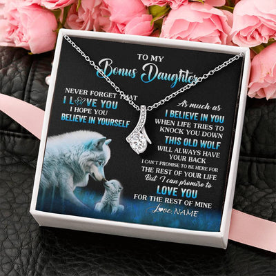 Alluring Beauty Necklace 14K White Gold Finish | 2 | Personalized To My Bonus Daughter Necklace From Stepdad Mom This Old Wolf Love Birthday Gifts Jewelry Graduation Christmas Customized Gift Box Message Card | teecentury