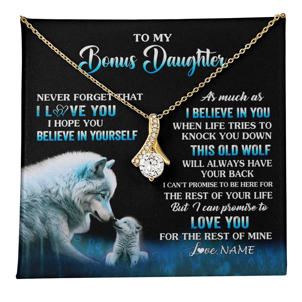 Alluring Beauty Necklace 18K Yellow Gold Finish | 1 | Personalized To My Bonus Daughter Necklace From Stepdad Mom This Old Wolf Love Birthday Gifts Jewelry Graduation Christmas Customized Gift Box Message Card | teecentury