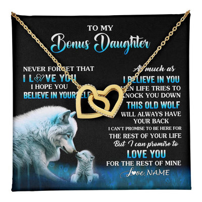 Interlocking Hearts Necklace 18K Yellow Gold Finish | 1 | Personalized To My Bonus Daughter Necklace From Stepdad Mom This Old Wolf Love Birthday Gifts Jewelry Graduation Christmas Customized Gift Box Message Card | teecentury