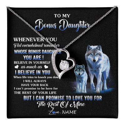 Forever Love Necklace 14K White Gold Finish | 1 | Personalized To My Bonus Daughter Necklace From Stepdad Mom Whenever You Feel Wolf Birthday Gifts Jewelry Graduation Christmas Customized Gift Box Message Card | teecentury