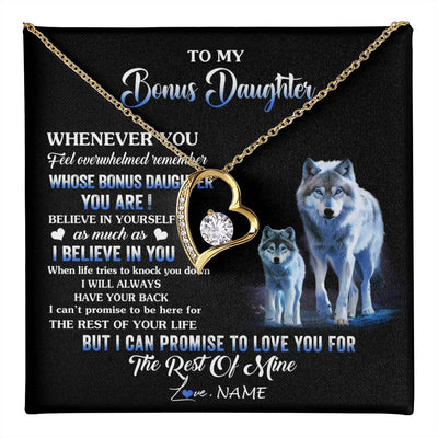 Forever Love Necklace 18K Yellow Gold Finish | 1 | Personalized To My Bonus Daughter Necklace From Stepdad Mom Whenever You Feel Wolf Birthday Gifts Jewelry Graduation Christmas Customized Gift Box Message Card | teecentury