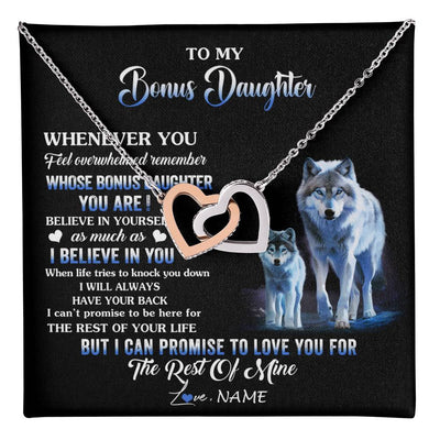Interlocking Hearts Necklace Stainless Steel & Rose Gold Finish | 1 | Personalized To My Bonus Daughter Necklace From Stepdad Mom Whenever You Feel Wolf Birthday Gifts Jewelry Graduation Christmas Customized Gift Box Message Card | teecentury