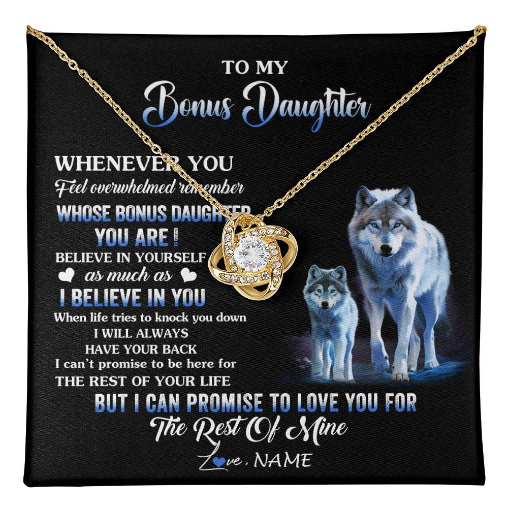 Love Knot Necklace 18K Yellow Gold Finish | 1 | Personalized To My Bonus Daughter Necklace From Stepdad Mom Whenever You Feel Wolf Birthday Gifts Jewelry Graduation Christmas Customized Gift Box Message Card | teecentury