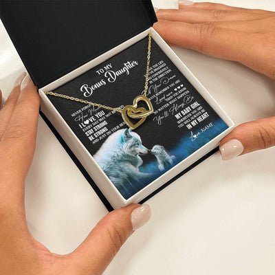 Interlocking Hearts Necklace 18K Yellow Gold Finish | 2 | Personalized To My Bonus Daughter Necklace From Stepdad Mom Wolf Never Forget How Much I Love You Birthday Gifts Christmas Customized Gift Box Message Card | teecentury