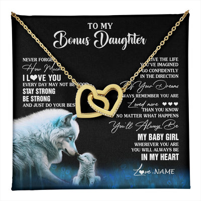 Interlocking Hearts Necklace 18K Yellow Gold Finish | 1 | Personalized To My Bonus Daughter Necklace From Stepdad Mom Wolf Never Forget How Much I Love You Birthday Gifts Christmas Customized Gift Box Message Card | teecentury