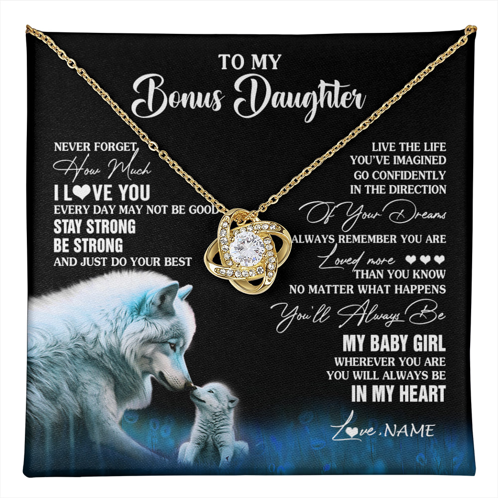 Love Knot Necklace 18K Yellow Gold Finish | 1 | Personalized To My Bonus Daughter Necklace From Stepdad Mom Wolf Never Forget How Much I Love You Birthday Gifts Christmas Customized Gift Box Message Card | teecentury