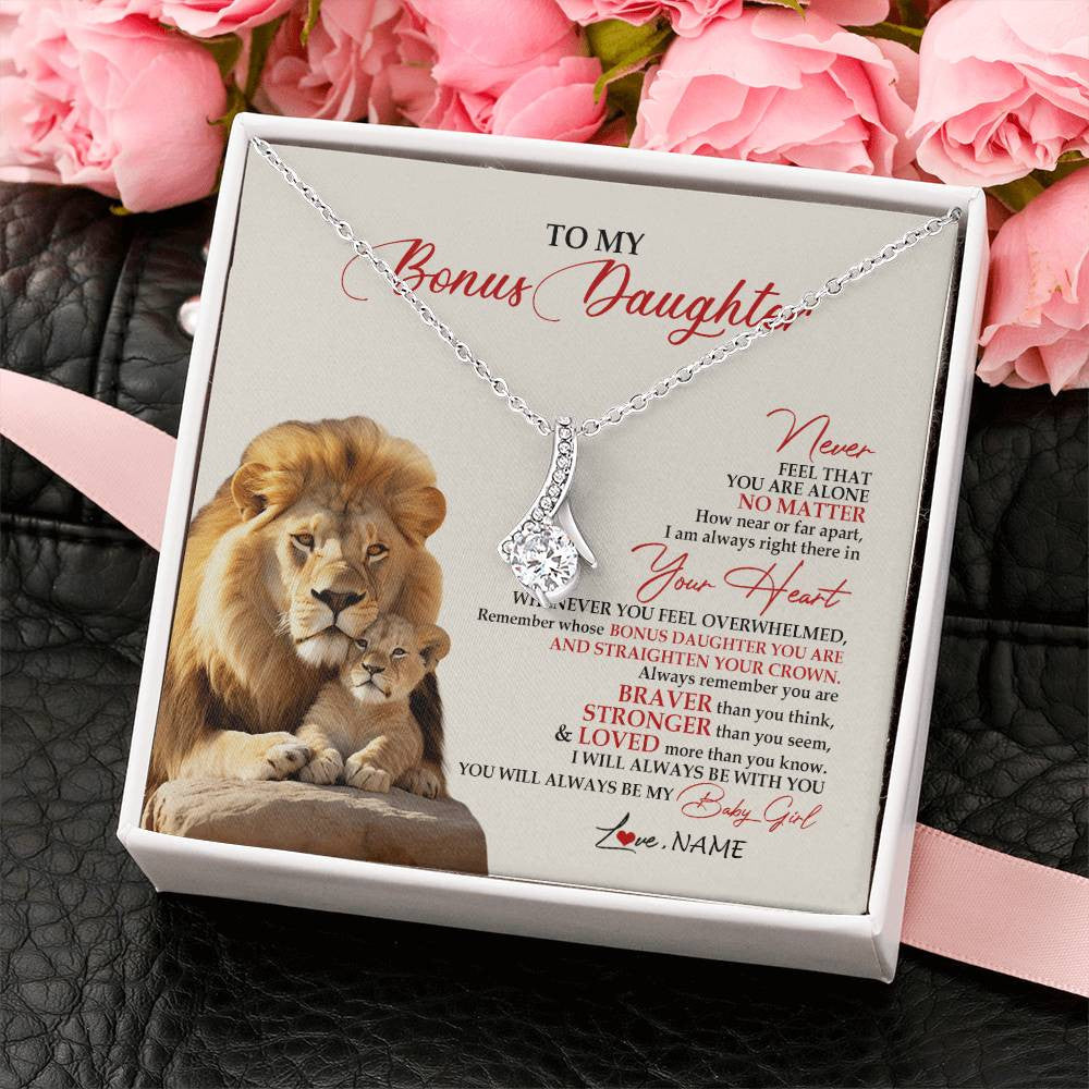 Alluring Beauty Necklace 14K White Gold Finish | 2 | Personalized To My Bonus Daughter Necklace From Stepdad Never Feel You Are Alone Lion Stepdaughter Birthday Christmas Customized Gift Box Message Card.jpg | teecentury