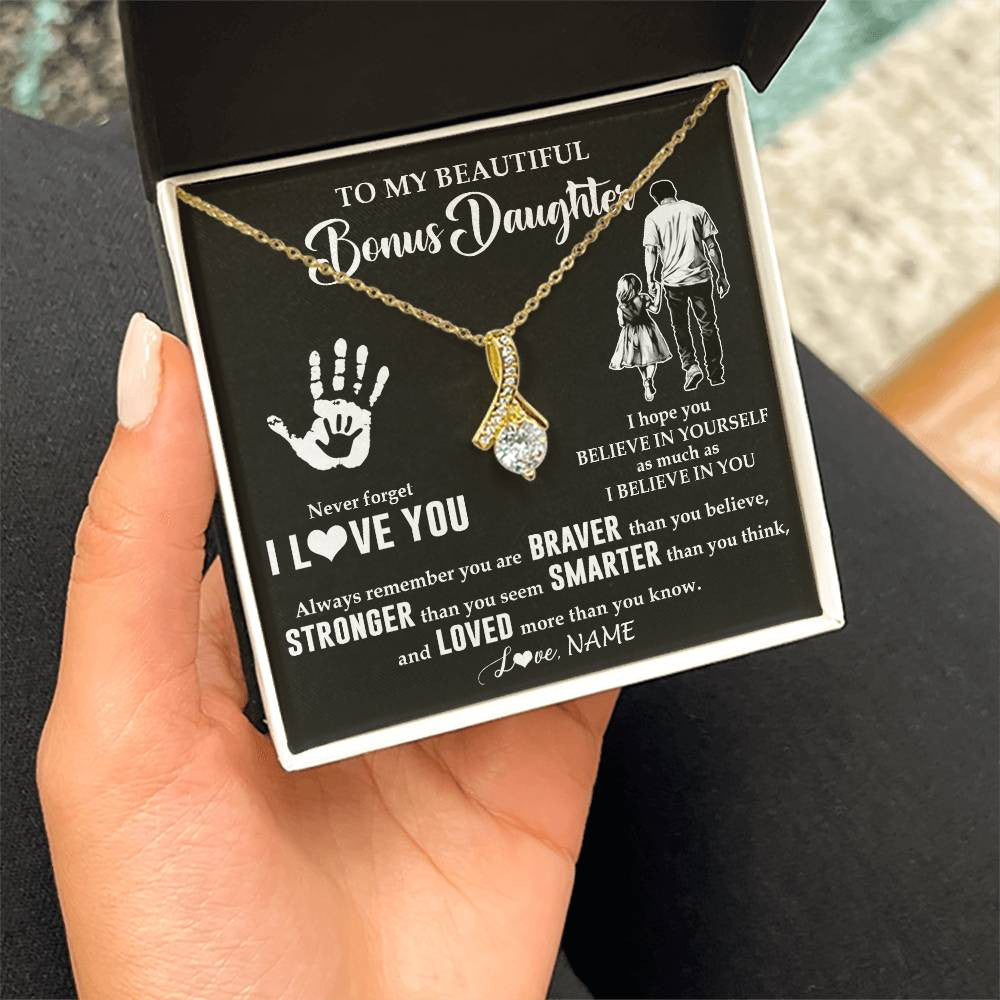 Alluring Beauty Necklace 18K Yellow Gold Finish | 2 | Personalized To My Bonus Daughter Necklace From Stepdad Never Forget I Love You Stepdaughter Birthday Christmas Graduation Customized Gift Box Message Card | teecentury
