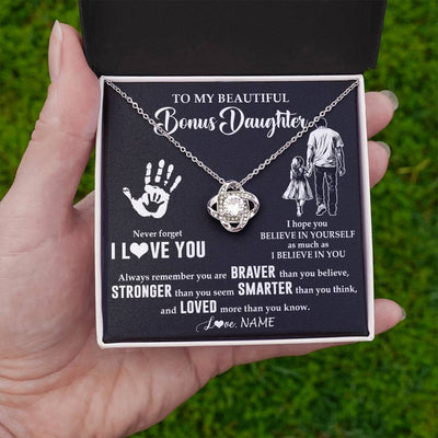 Love Knot Necklace 14K White Gold Finish | 2 | Personalized To My Bonus Daughter Necklace From Stepdad Never Forget I Love You Stepdaughter Birthday Christmas Graduation Customized Gift Box Message Card | teecentury