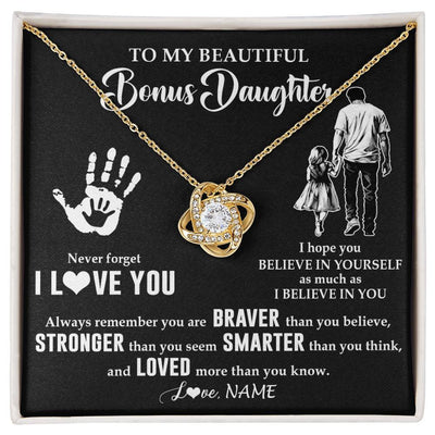 Love Knot Necklace 18K Yellow Gold Finish | 1 | Personalized To My Bonus Daughter Necklace From Stepdad Never Forget I Love You Stepdaughter Birthday Christmas Graduation Customized Gift Box Message Card | teecentury