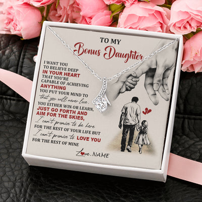 Alluring Beauty Necklace 14K White Gold Finish | 2 | Personalized To My Bonus Daughter Necklace From Stepdad Promise To Love You Stepddaughter Birthday Valentines Day Christmas Customized Gift Box Message Card | teecentury