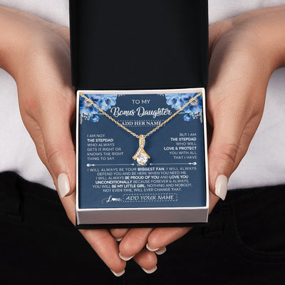 Alluring Beauty Necklace 18K Yellow Gold Finish | 2 | Personalized To My Bonus Daughter Necklace From Stepdad Proud Of You Birthday Gifts For Stepdaughter Jewelry Gifts Christmas Custom Gift Box Message Card | https://teecentury.