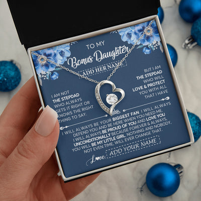 Forever Love Necklace 14K White Gold Finish | 2 | Personalized To My Bonus Daughter Necklace From Stepdad Proud Of You Birthday Gifts For Stepdaughter Jewelry Gifts Christmas Custom Gift Box Message Card | https://teecentury.