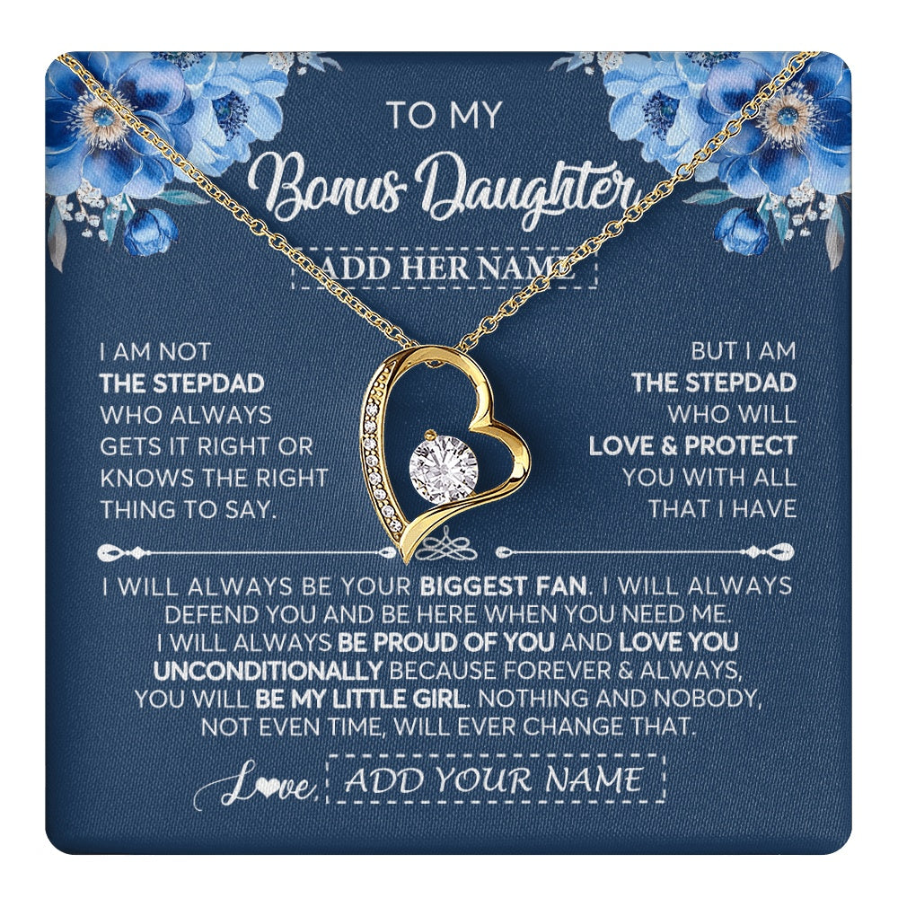 Forever Love Necklace 18K Yellow Gold Finish | 1 | Personalized To My Bonus Daughter Necklace From Stepdad Proud Of You Birthday Gifts For Stepdaughter Jewelry Gifts Christmas Custom Gift Box Message Card | https://teecentury.