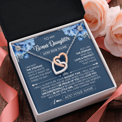 Interlocking Hearts Necklace Stainless Steel & Rose Gold Finish | 2 | Personalized To My Bonus Daughter Necklace From Stepdad Proud Of You Birthday Gifts For Stepdaughter Jewelry Gifts Christmas Custom Gift Box Message Card | https://teecentury.