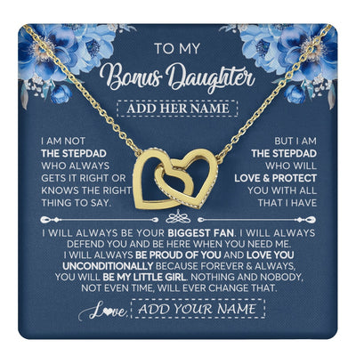 Interlocking Hearts Necklace 18K Yellow Gold Finish | 1 | Personalized To My Bonus Daughter Necklace From Stepdad Proud Of You Birthday Gifts For Stepdaughter Jewelry Gifts Christmas Custom Gift Box Message Card | https://teecentury.