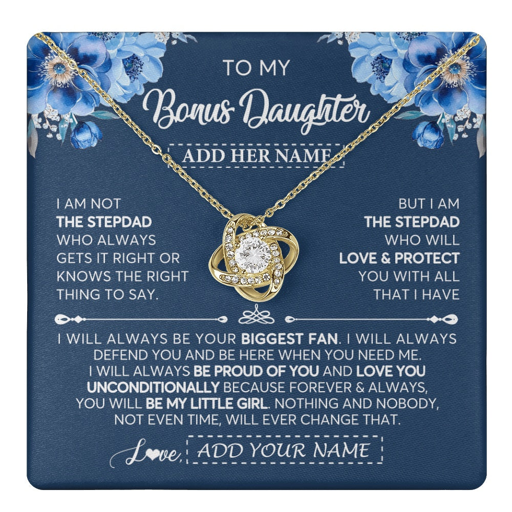 Love Knot Necklace 18K Yellow Gold Finish | 1 | Personalized To My Bonus Daughter Necklace From Stepdad Proud Of You Birthday Gifts For Stepdaughter Jewelry Gifts Christmas Custom Gift Box Message Card | https://teecentury.