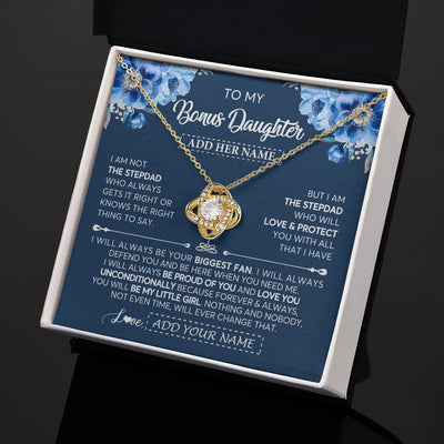 Love Knot Necklace 18K Yellow Gold Finish | 2 | Personalized To My Bonus Daughter Necklace From Stepdad Proud Of You Birthday Gifts For Stepdaughter Jewelry Gifts Christmas Custom Gift Box Message Card | https://teecentury.