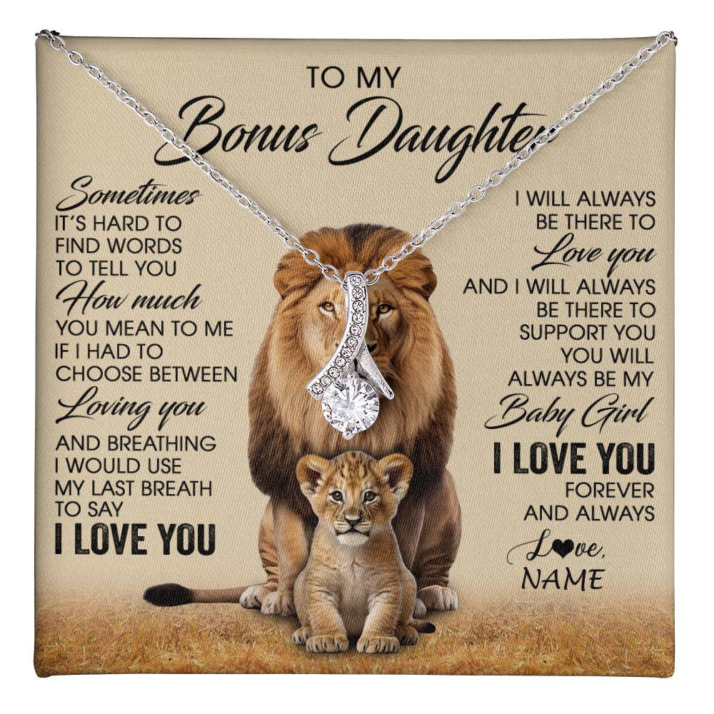 Alluring Beauty Necklace 14K White Gold Finish | 1 | Personalized To My Bonus Daughter Necklace From Stepdad Sometimes It's Hard Lion Stepdaughter Gift Birthday Jewelry Christmas Customized Gift Box Message Card | teecentury