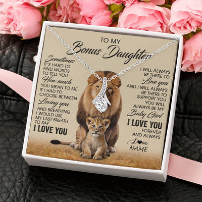 Alluring Beauty Necklace 14K White Gold Finish | 2 | Personalized To My Bonus Daughter Necklace From Stepdad Sometimes It's Hard Lion Stepdaughter Gift Birthday Jewelry Christmas Customized Gift Box Message Card | teecentury