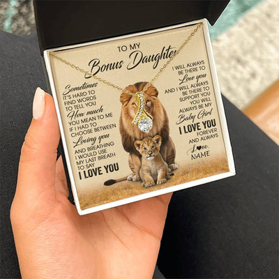 Alluring Beauty Necklace 18K Yellow Gold Finish | 2 | Personalized To My Bonus Daughter Necklace From Stepdad Sometimes It's Hard Lion Stepdaughter Gift Birthday Jewelry Christmas Customized Gift Box Message Card | teecentury
