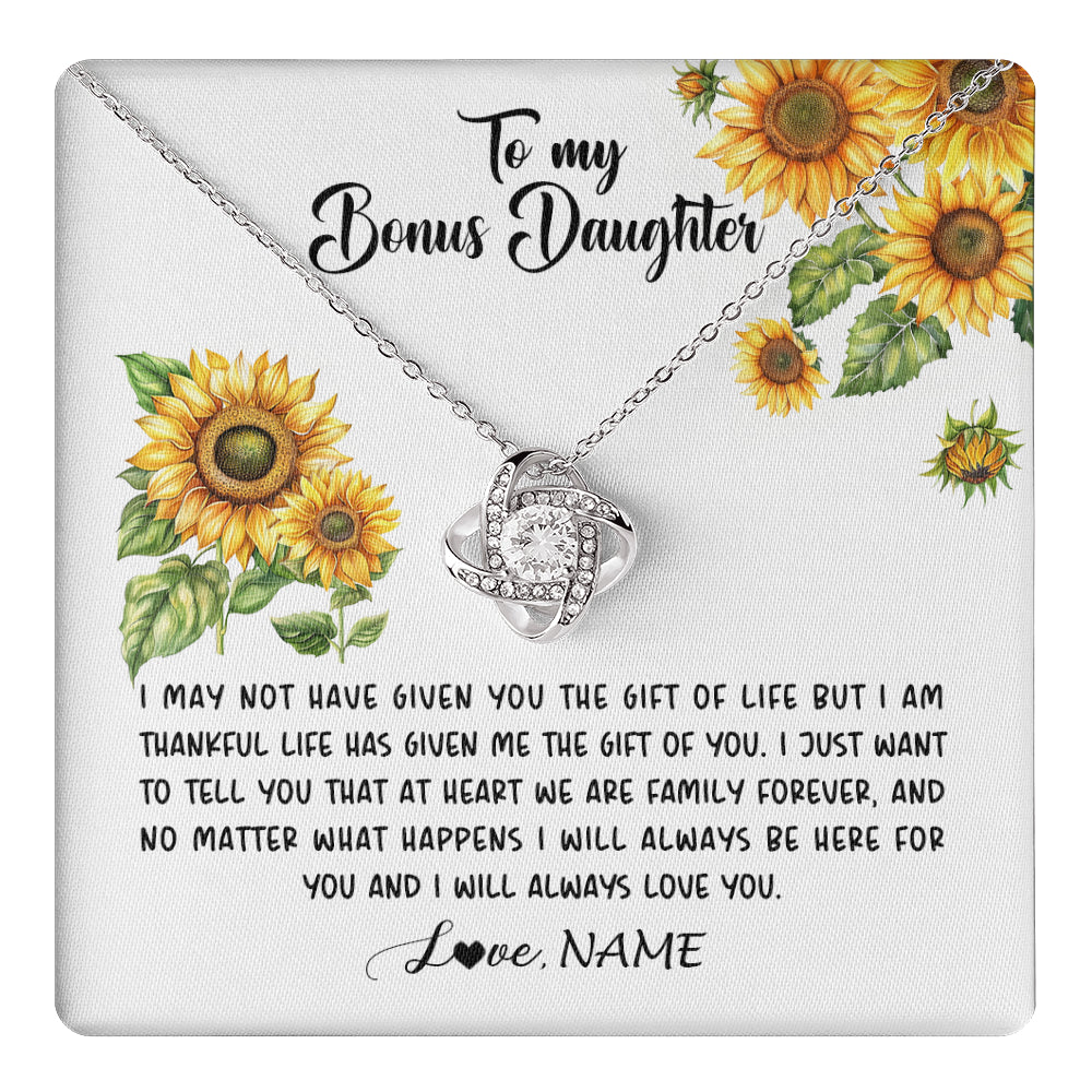 Love Knot Necklace 14K White Gold Finish | 1 | Personalized To My Bonus Daughter Necklace From Stepdad Stepmom Sunflower Unbiological Daughter Stepdaughter On Her Birthday Gifts Christmas Message Card | teecentury