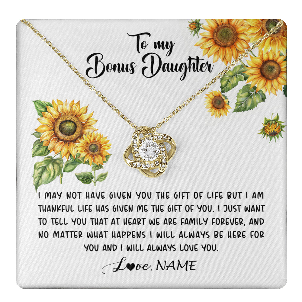 Love Knot Necklace 18K Yellow Gold Finish | 1 | Personalized To My Bonus Daughter Necklace From Stepdad Stepmom Sunflower Unbiological Daughter Stepdaughter On Her Birthday Gifts Christmas Message Card | teecentury