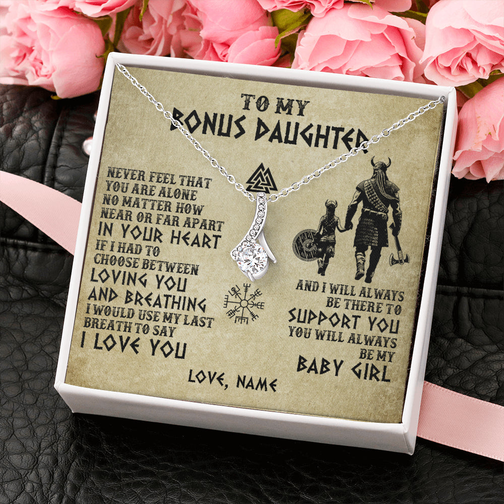 Alluring Beauty Necklace 14K White Gold Finish | 2 | Personalized To My Bonus Daughter Necklace From Stepdad Viking Never Feel That You Are Alone Viking Stepdaughter Christmas Customized Gift Box Message Card | teecentury