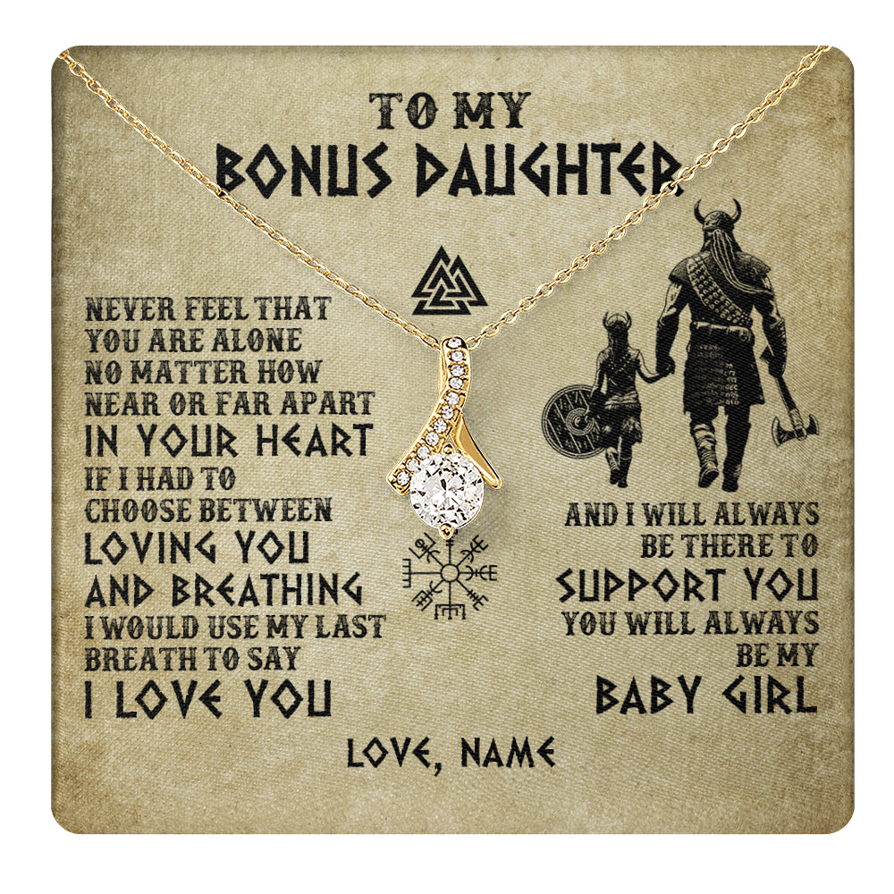 Alluring Beauty Necklace 18K Yellow Gold Finish | 1 | Personalized To My Bonus Daughter Necklace From Stepdad Viking Never Feel That You Are Alone Viking Stepdaughter Christmas Customized Gift Box Message Card | teecentury