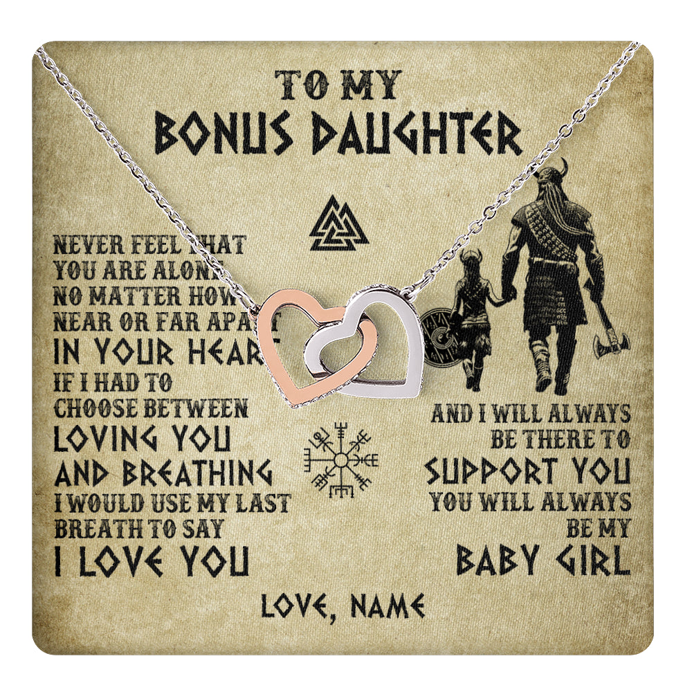 Interlocking Hearts Necklace Stainless Steel & Rose Gold Finish | 1 | Personalized To My Bonus Daughter Necklace From Stepdad Viking Never Feel That You Are Alone Viking Stepdaughter Christmas Customized Gift Box Message Card | teecentury