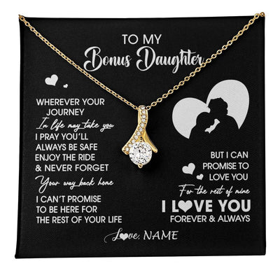 Alluring Beauty Necklace 18K Yellow Gold Finish | 1 | Personalized To My Bonus Daughter Necklace From Stepdad Wherever Your Journey Stepdaughter Birthday Gifts Graduation Christmas Customized Gift Box Message Card | teecentury