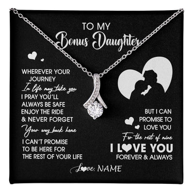 Alluring Beauty Necklace 14K White Gold Finish | 1 | Personalized To My Bonus Daughter Necklace From Stepdad Wherever Your Journey Stepdaughter Birthday Gifts Graduation Christmas Customized Gift Box Message Card | teecentury