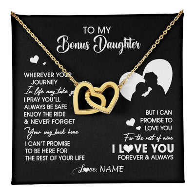 Interlocking Hearts Necklace 18K Yellow Gold Finish | 1 | Personalized To My Bonus Daughter Necklace From Stepdad Wherever Your Journey Stepdaughter Birthday Gifts Graduation Christmas Customized Gift Box Message Card | teecentury