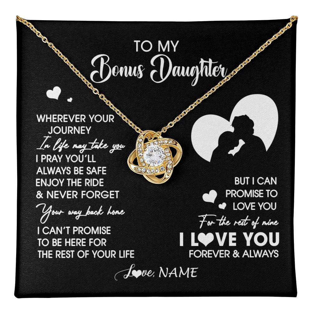 Love Knot Necklace 18K Yellow Gold Finish | 1 | Personalized To My Bonus Daughter Necklace From Stepdad Wherever Your Journey Stepdaughter Birthday Gifts Graduation Christmas Customized Gift Box Message Card | teecentury