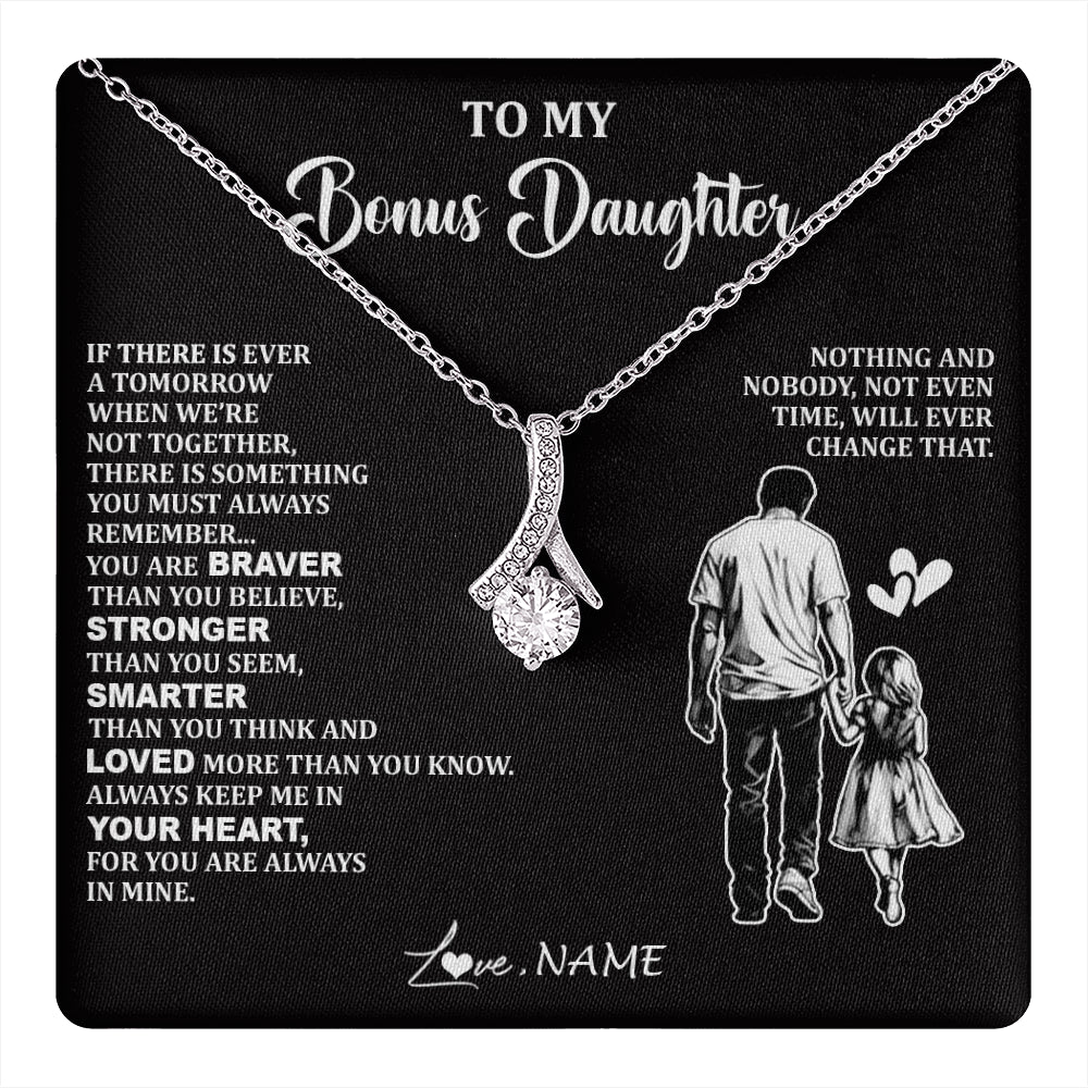 Alluring Beauty Necklace 14K White Gold Finish | 1 | Personalized To My Bonus Daughter Necklace From Stepdad You Are Always In Mine Beautiful Stepddaughter Birthday Graduation Christmas With Gift Box Message Card | teecentury