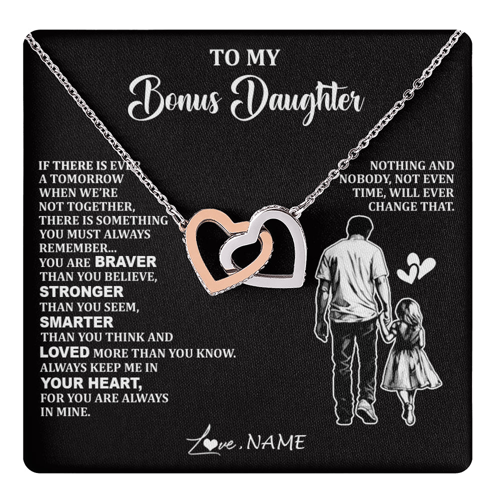 Interlocking Hearts Necklace Stainless Steel & Rose Gold Finish | 1 | Personalized To My Bonus Daughter Necklace From Stepdad You Are Always In Mine Beautiful Stepddaughter Birthday Graduation Christmas With Gift Box Message Card | teecentury