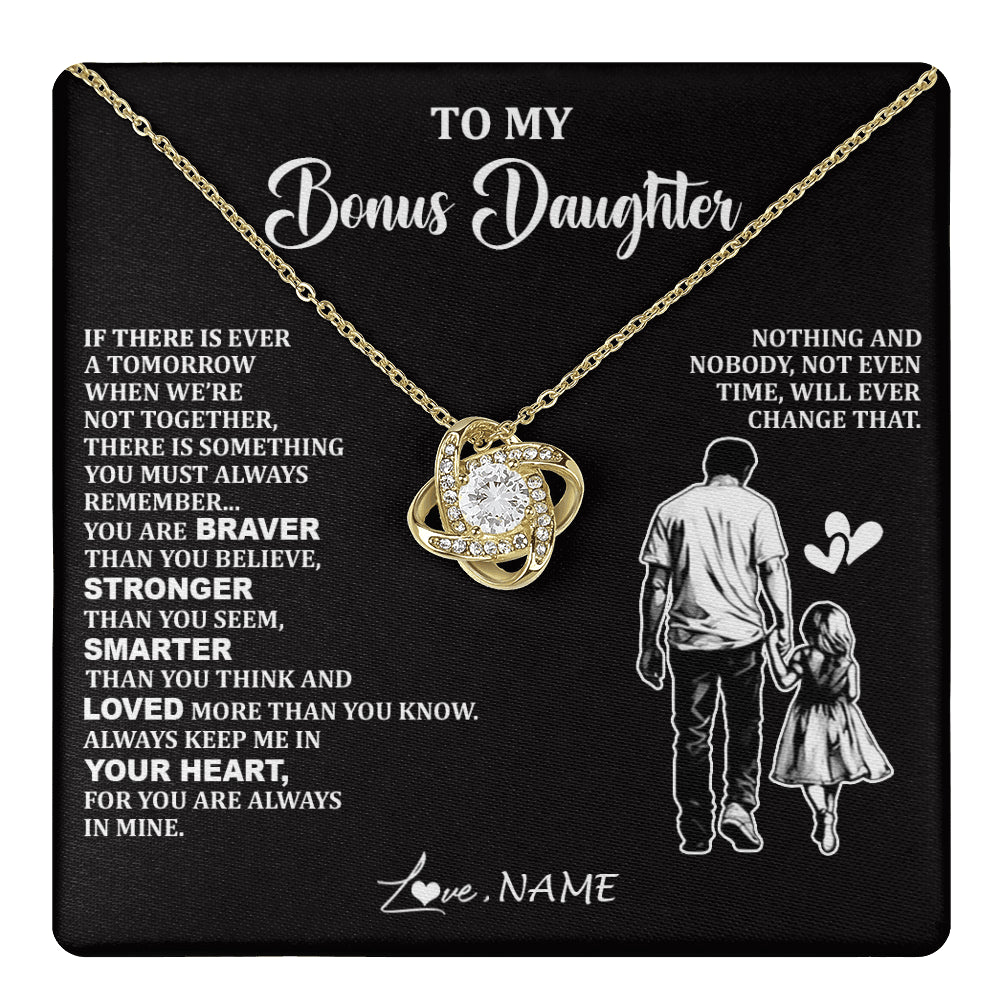 Love Knot Necklace 18K Yellow Gold Finish | 1 | Personalized To My Bonus Daughter Necklace From Stepdad You Are Always In Mine Beautiful Stepddaughter Birthday Graduation Christmas With Gift Box Message Card | teecentury