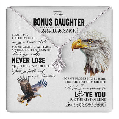 Alluring Beauty Necklace 14K White Gold Finish | 1 | Personalized To My Bonus Daughter Necklace From Stepdad You Will Never Lose Eagle Stepdaughter Birthday Gifts Graduation Christmas Gift Box Message Card | teecentury