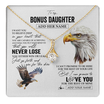 Alluring Beauty Necklace 18K Yellow Gold Finish | 1 | Personalized To My Bonus Daughter Necklace From Stepdad You Will Never Lose Eagle Stepdaughter Birthday Gifts Graduation Christmas Gift Box Message Card | teecentury