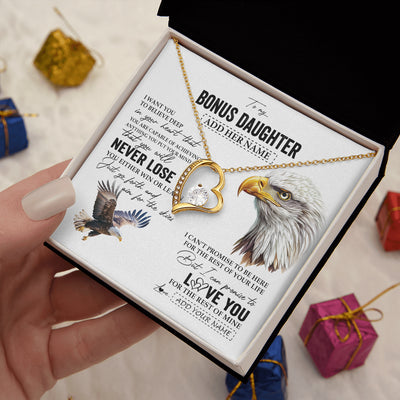 Forever Love Necklace 18K Yellow Gold Finish | 2 | Personalized To My Bonus Daughter Necklace From Stepdad You Will Never Lose Eagle Stepdaughter Birthday Gifts Graduation Christmas Gift Box Message Card | teecentury