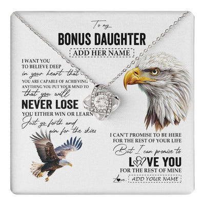 Love Knot Necklace 14K White Gold Finish | 1 | Personalized To My Bonus Daughter Necklace From Stepdad You Will Never Lose Eagle Stepdaughter Birthday Gifts Graduation Christmas Gift Box Message Card | teecentury