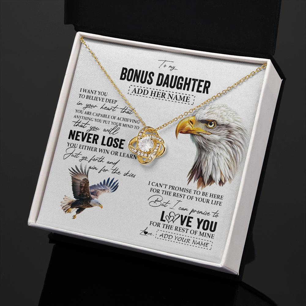 Love Knot Necklace 18K Yellow Gold Finish | 2 | Personalized To My Bonus Daughter Necklace From Stepdad You Will Never Lose Eagle Stepdaughter Birthday Gifts Graduation Christmas Gift Box Message Card | teecentury