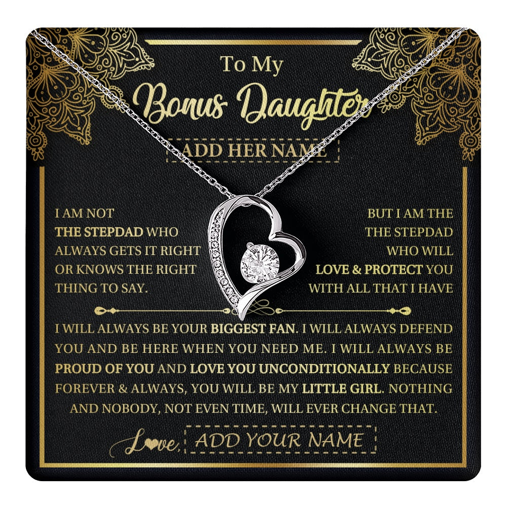 Forever Love Necklace 14K White Gold Finish | 1 | Personalized To My Bonus Daughter Necklace From Stepdad Your Biggest Fan Birthday Gifts For Stepdaughter Gifts Christmas Jewelry Custom Gift Box Message Card | teecentury.myshopify