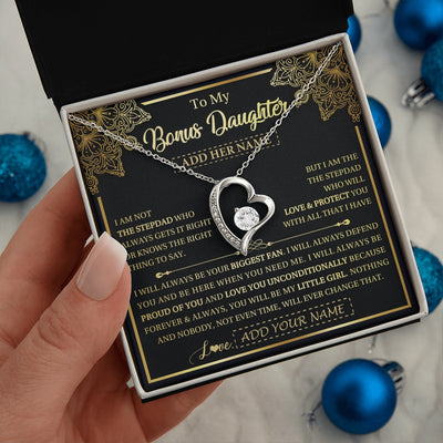 Forever Love Necklace 14K White Gold Finish | 2 | Personalized To My Bonus Daughter Necklace From Stepdad Your Biggest Fan Birthday Gifts For Stepdaughter Gifts Christmas Jewelry Custom Gift Box Message Card | teecentury.myshopify