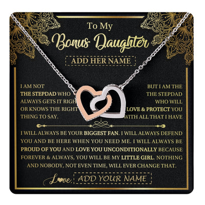 Interlocking Hearts Necklace Stainless Steel & Rose Gold Finish | 1 | Personalized To My Bonus Daughter Necklace From Stepdad Your Biggest Fan Birthday Gifts For Stepdaughter Gifts Christmas Jewelry Custom Gift Box Message Card | teecentury.myshopify