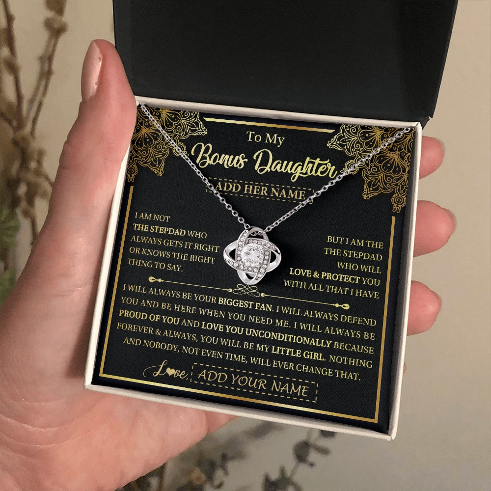 Love Knot Necklace 14K White Gold Finish | 2 | Personalized To My Bonus Daughter Necklace From Stepdad Your Biggest Fan Birthday Gifts For Stepdaughter Gifts Christmas Jewelry Custom Gift Box Message Card | teecentury.myshopify