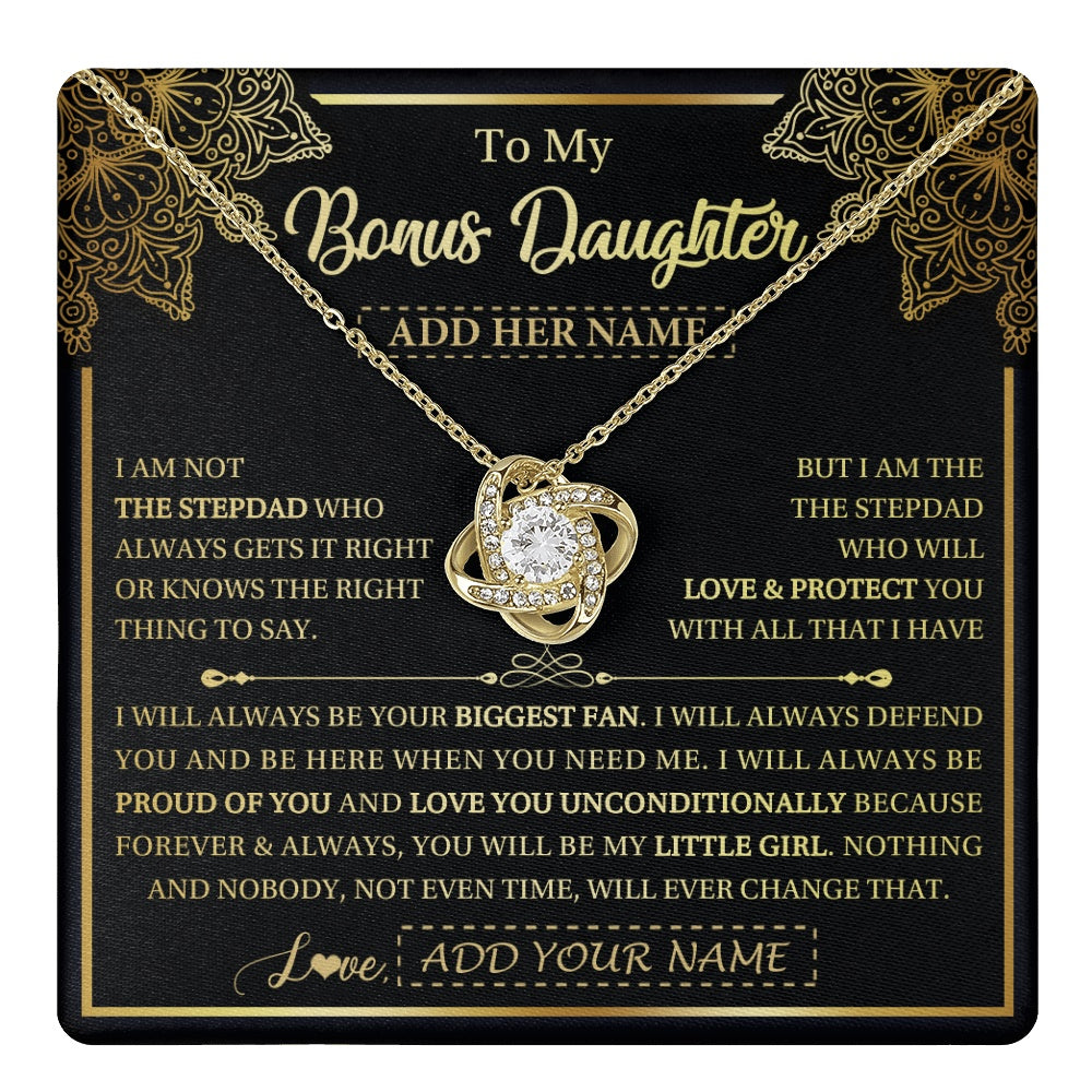 Love Knot Necklace 18K Yellow Gold Finish | 1 | Personalized To My Bonus Daughter Necklace From Stepdad Your Biggest Fan Birthday Gifts For Stepdaughter Gifts Christmas Jewelry Custom Gift Box Message Card | teecentury.myshopify