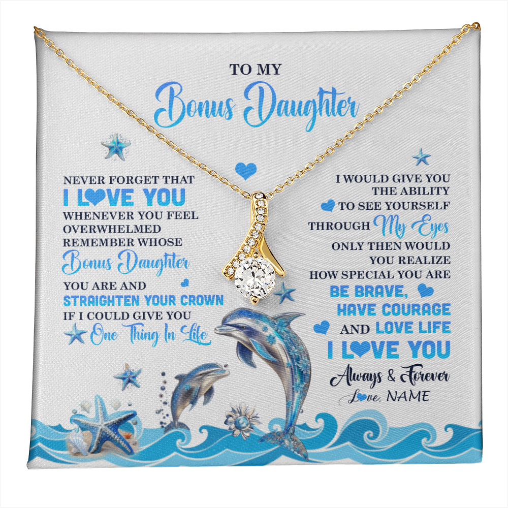 Alluring Beauty Necklace 18K Yellow Gold Finish | 1 | Personalized To My Bonus Daughter Necklace From Stepdmom Dophin Never Forget I Love You Stepddaughter Birthday Gifts Christmas Customized Gift Box Message Card | teecentury